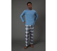 Debenhams Mid Blue Jersey Long Sleeve Top With Check Trouser Set mid blue L