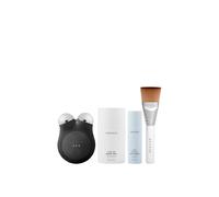 NuFACE MINI+ Microcurrent Facial Device Kit - FDA Cleared Face Sculpting & Skin Firming Device to Contour & Tone + Microcurrent Gel Activator, Silk Creme & Applicator Brush - Midnight Black