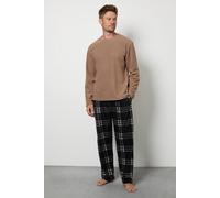 Debenhams Mocha Brown Fleece Long Sleeve Top And Check Fleece Pant Pyjamas Set mocha