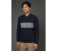 Debenhams Navy Birdseye Chest Stripe Zip Neck Polo Shirt navy M