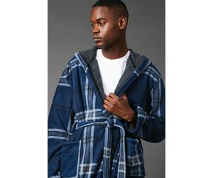 Debenhams Navy Check Bonded Fleece Lined Dressing Gown navy