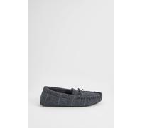 Debenhams Navy Herringbone Faux Fur Lined Moccasin Slippers navy 11
