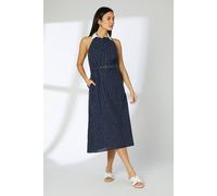 Debenhams Navy Pinstripe Collared Halterneck Midi Dress navy 12