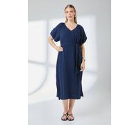 Debenhams Navy Puff Sleeve Gauze Tie Waist Midi Dress navy 18