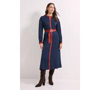 Debenhams Navy Satin Stripe Contrast Collar Belted Midi Dress navy 10