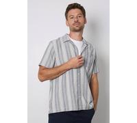 Debenhams Men's Navy Textured Stripes Revere Short Sleeve Shirt | Size: Large