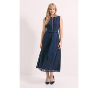 Debenhams Navy Western Yoke Tie Waist Jacquard Midi Dress navy 14
