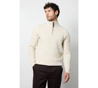 Debenhams Men's Off White Heavy Cable Detail Knitted Half Zip Jumper | Size: Small