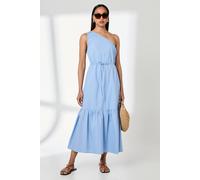 Debenhams One Shoulder Tiered Linen Mix Midaxi Dress In Blue blue 20