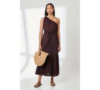 Debenhams One Shoulder Tiered Linen Mix Midaxi Dress In Brown brown 18