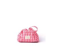 The Flat Lay Co. Makeup Bag - Red Gingham Travel Make Up Organiser for Cosmetics, Eyeshadow, Make-Up Brushes, Lipstick & Tools - Drawstring Makeup Bag Storage with Brush Holder & Large Pockets