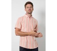 Maine Men's Peach Textured Stripes Short Sleeve Button Down Shirt | Size: Medium Maine Peach M