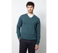 Debenhams Men's Petrol Blue Premium Pure Cotton V-neck Jumper in Teal | Size: Small