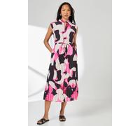 Debenhams Pink Abstract Print Pleated Skirt Zip Front Midi Dress pink 20