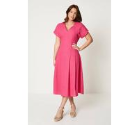 Debenhams Pink Linen Blend Pleat Detail Midi Dress pink 16