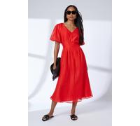 Debenhams Pleat Detail Puff Sleeve Midi Dress In Red red 14