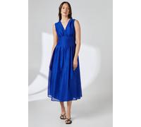 Debenhams Pleat Detail V Neck Organza Midi Dress In Blue blue 16