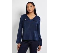 Debenhams Pocket Detail Satin V Neck Blouse In Navy navy