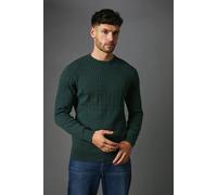 Maine Men's Premium Pure Cotton Cable Crew Neck Jumper in Dark Green | Size: XL Maine Dark Green XL