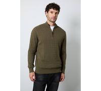 Debenhams Men's Premium Pure Cotton Cable Half Zip Jumper in Khaki | Size: 3XL