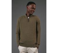 Debenhams Premium Pure Cotton Cable Half Zip Jumper In Khaki khaki S