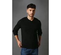 Debenhams Premium Pure Cotton Cable V-Neck Jumper In Black black L