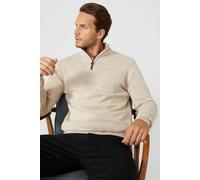Maine Premium Pure Cotton Half Zip Funnel Jumper, S, stone
