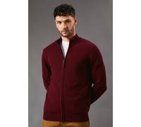 Debenhams Premium Pure Cotton Zip Thru Knit Jumper In Burgundy burgundy M