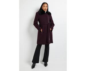 Debenhams Principles By Wallis Faux Fur Collar Coat In Berry berry