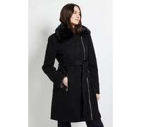 Faux Fur Collar Belted Biker Coat Principles Black 12