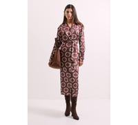 Debenhams Printed Tie Waist Button Detail Satin Shirt Dress In Brown brown 14