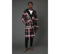 Debenhams Red Check Bonded Fleece Lined Hooded Dressing Gown red