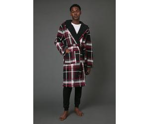 Debenhams Red Check Bonded Fleece Lined Hooded Dressing Gown red L