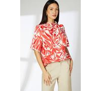 Debenhams Red Leaf Print Tie Neck Piped Detail Blouse red 12