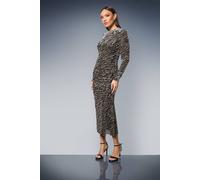 Debenhams Ruched Cuff And Side Seam Velvet Devore Bodycon Dress In Taupe taupe 10