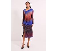 Debenhams Ruched Draw Chord Detail Ombre Mesh Midi Dress In Blue blue