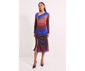 Debenhams Ruched Draw Chord Detail Ombre Mesh Midi Dress In Blue blue