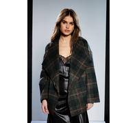 RUNWAY 1.8.1.8 Women's Check Wrap Front Grown Collar Coat in Navy | Size: 10 RUNWAY 1.8.1.8 Navy 10