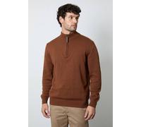 Debenhams Men's Rust Premium Pure Cotton Half Zip Funnel Jumper in Orange | Size: Small