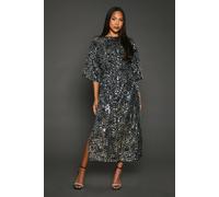 Debenhams Silver Sequin Detail Belted Batwing Midi Dress silver 12