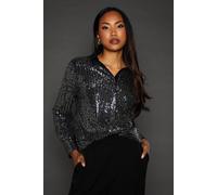 Debenhams Silver Sequin Shirt With Contrast Collar silver 16