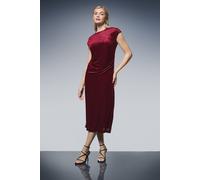 Debenhams Striped Velvet Ruched Waist Midi Dress In Berry berry 16