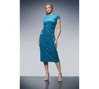 Debenhams Striped Velvet Ruched Waist Midi Dress In Teal teal 18