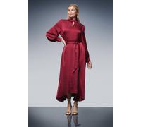 Debenhams Tie Waist High Neck Satin Midi Dress In Wine wine 14