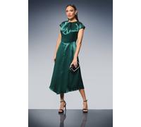 Debenhams Twist Neck Asymmetric Hem Satin Midi Dress In Green green