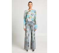 Debenhams Women's Ashish Baggy Fit Mid Rise Straight Leg Floral Hotfix Jeans | Size: Small