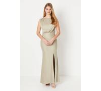 Debenhams Women's Debut London by Coast Cowl Back Satin Bridemaids Dress in Olive | Size: 10