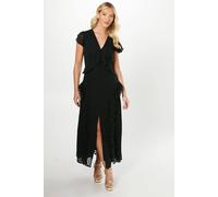 Debenhams Women's Debut London By Coast Flutter Sleeve Dobby Mesh Button Through Midi Dress in Black | Size: 10