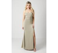 Debenhams Women's Debut London by Coast Lace Up Back Satin Bridesmaid Dress in Olive | Size: 18
