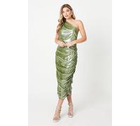 Debenhams Women's Debut London by Coast Metallic Jersey One Shoulder Dress in Olive | Size: 10